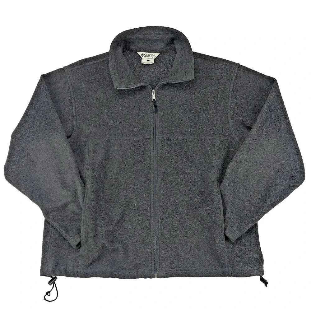 Columbia Mens Fleece Jacket Charcoal Gray Full Zip Mock Neck Large Solid Outdoor